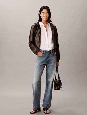 chaqueta de piel sintética con capucha brown de mujeres calvin klein jeans