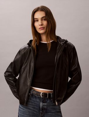 chaqueta de piel sintética con capucha black de mujeres calvin klein jeans