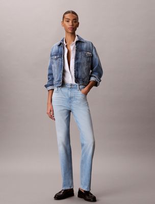 blue high rise straight jeans für damen - 