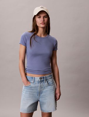 blue high rise relaxed denim shorts for women calvin klein jeans