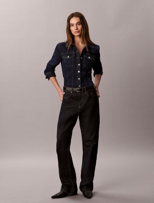 blue trucker-button-down-hemd aus denim für damen - calvin klein jeans
