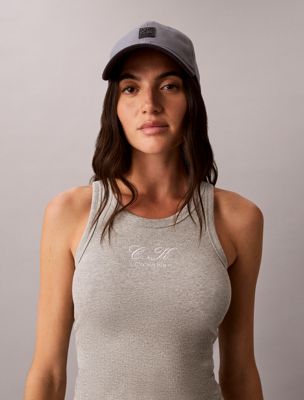 grey embroidered ck logo rib tank top for women calvin klein jeans