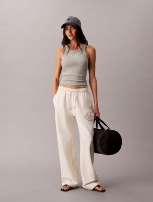 white relaxed cotton terry joggers for women calvin klein jeans