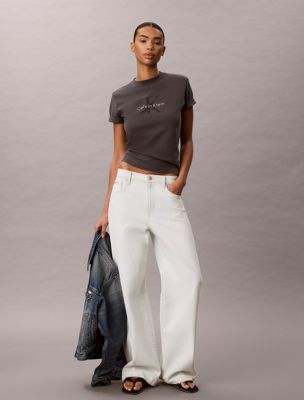 blue washed cotton monogram t-shirt for women calvin klein jeans