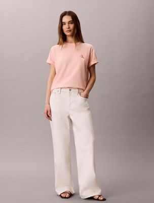 orange kastiges t-shirt mit monologo für damen - calvin klein jeans