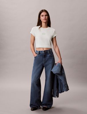 khaki slim cropped logo t-shirt for women calvin klein jeans