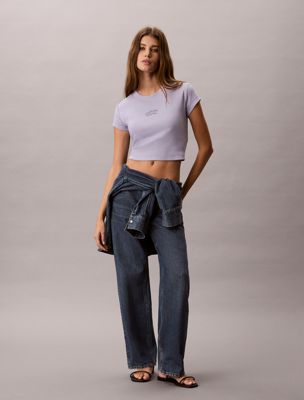 purple slim cropped logo t-shirt for women calvin klein jeans