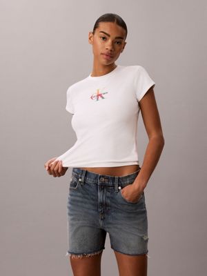 t-shirt slim con monogramma - pride bright white da donne calvin klein jeans