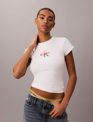 white slim monogram t-shirt - pride for women calvin klein jeans