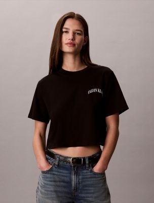 black kastiges, besticktes logo-t-shirt für damen - calvin klein jeans