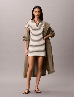 vestido corto de canalé con logo white de mujeres calvin klein jeans