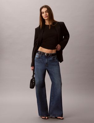 blue wide leg jeans für damen - 