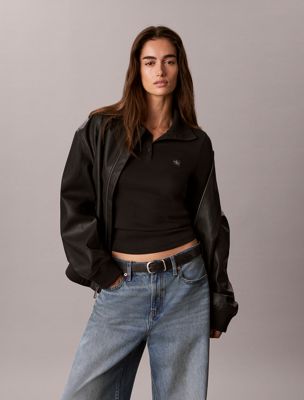 black woven monologo henley turtleneck sweatshirt for women 