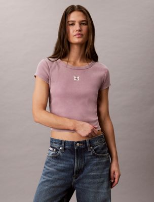 pink slim ribbed washed cotton t-shirt for women calvin klein jeans