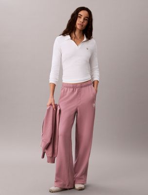 pink monologo woven terry sweatpants for women 