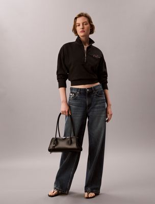 black relaxed quarter zip sweatshirt for women calvin klein jeans