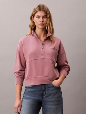 pink lässiges sweatshirt mit viertelreißverschluss für damen - calvin klein jeans