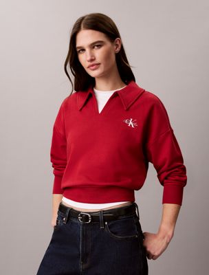 red open collar monogram sweatshirt for women calvin klein jeans