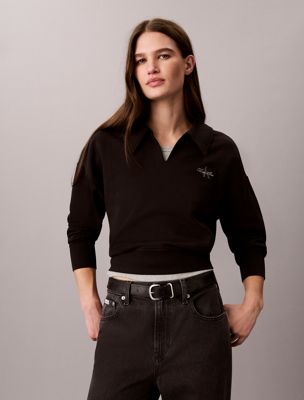 black open collar monogram sweatshirt for women calvin klein jeans