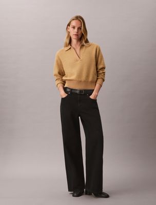 brown relaxed polo jumper for women 
