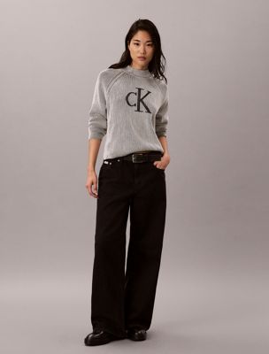 grey monogram grafische geribbelde trui voor dames - calvin klein jeans