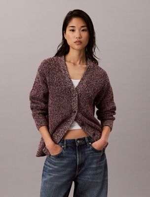 brown relaxed mouline cardigan for women 
