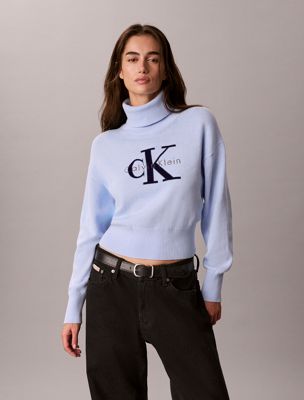 blue monologo turtleneck jumper for women calvin klein jeans