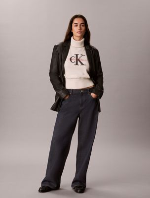 white monologo turtleneck jumper for women calvin klein jeans