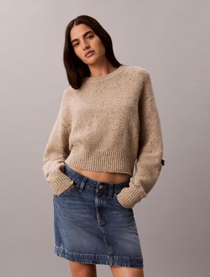 beige relaxed crewneck jumper for women calvin klein jeans