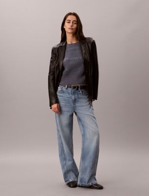grey cotton wool textured logo jumper for women 