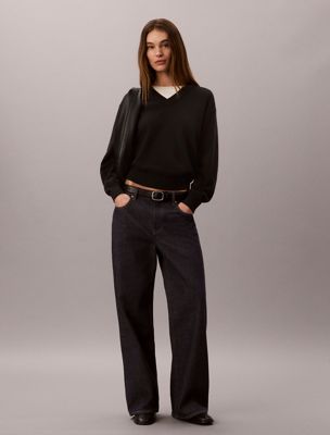 black relaxed dual layer t-shirt for women calvin klein jeans