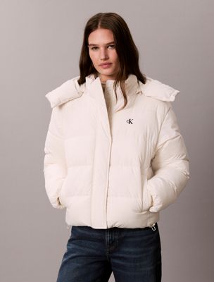 doudoune courte à capuche white pour femmes calvin klein jeans