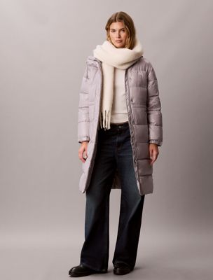  błyszczący długi płaszcz puchowy z kapturem dla kobiety - calvin klein jeans