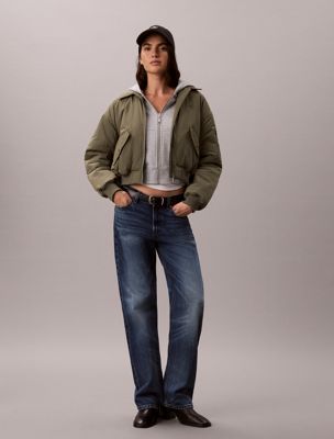 green leicht gefütterte kurze bomberjacke für damen - calvin klein jeans