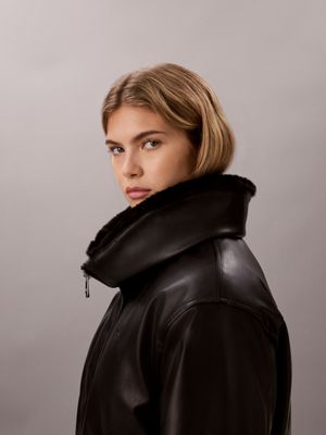 black faux leather bomber jacket for women calvin klein jeans