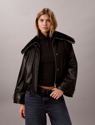 black faux leather bomber jacket for women calvin klein jeans
