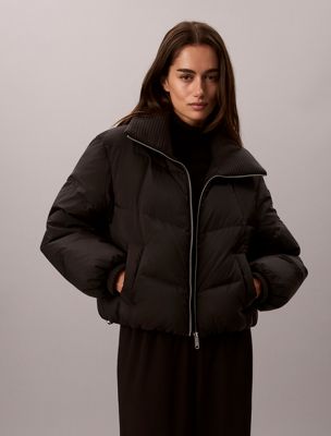 black short down puffer jacket for women calvin klein jeans