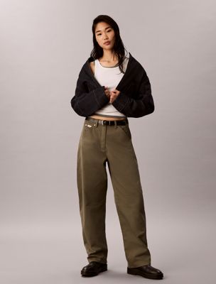 grey cotton twill utility trousers for women calvin klein jeans