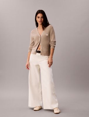 pantalon à jambes larges en sergé de coton white pour femmes calvin klein jeans