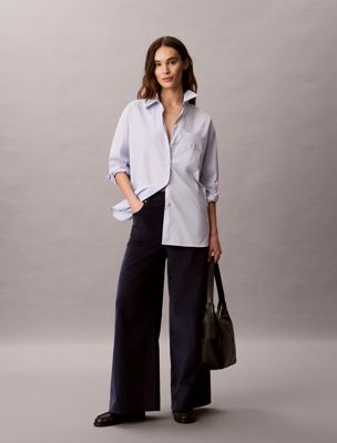pantaloni a gamba larga in velluto a coste blue da donne calvin klein jeans