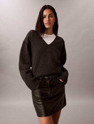 black spódnica mini ze sztucznej skóry dla kobiety - calvin klein jeans
