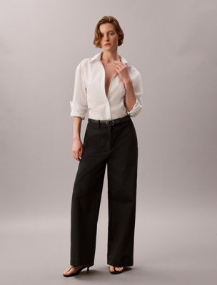 pantaloni chino a gamba larga black da donne calvin klein jeans