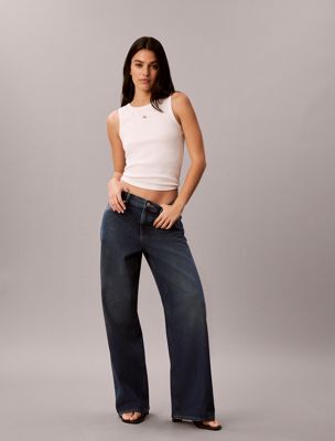 low rise baggy jeans blue de mujeres calvin klein jeans