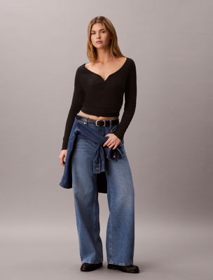 blue low rise baggy jeans voor dames - calvin klein jeans
