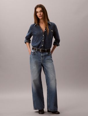wide leg jeans blue de mujeres calvin klein jeans