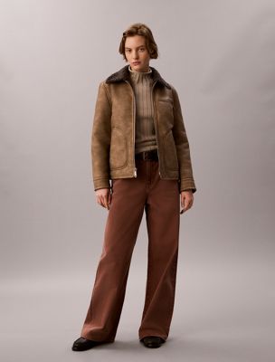 wide leg jeans brown de mujeres calvin klein jeans