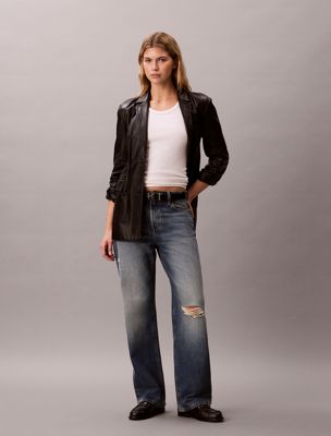 blue 90s straight jeans for women 
