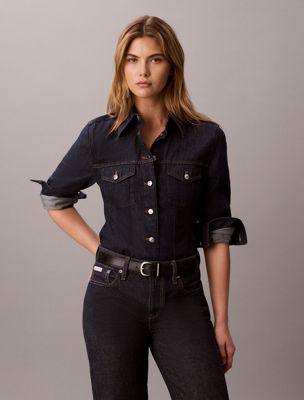 blue classic denim trucker shirt for women 