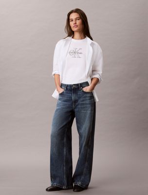 white glitter monogram t-shirt for women calvin klein jeans