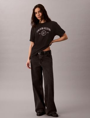 black relaxed graphic logo t-shirt for women calvin klein jeans